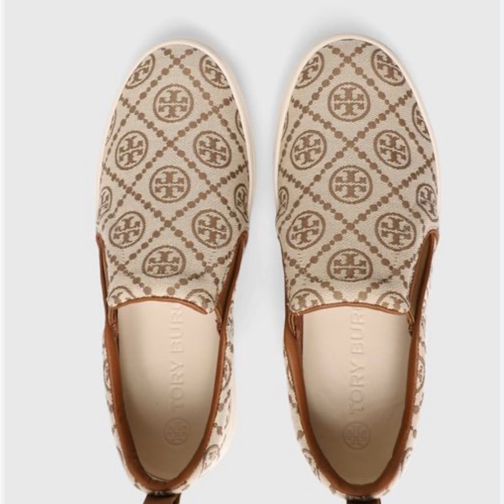 Tory Burch Brown and Cream Patterned Slip-Ons Authentic